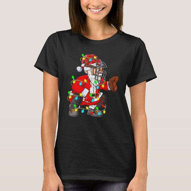 Christmas Santa Claus Baseball Catcher T-Shirt (Front)