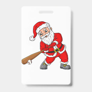 Christmas Santa Claus Baseball Pitcher Boys Kids T ID Badge