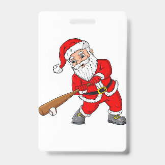 Christmas Santa Claus Baseball Pitcher Boys Kids T ID Badge