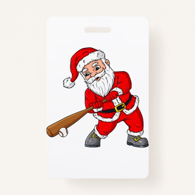 Christmas Santa Claus Baseball Pitcher Boys Kids T ID Badge (Front)