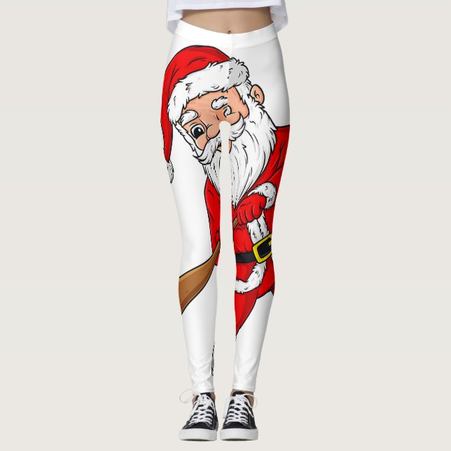 Christmas Santa Claus Baseball Pitcher Boys Kids T Leggings (Front)