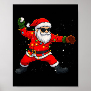 Christmas Santa Claus Baseball Tcher Boys Kids Tee Poster