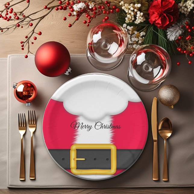 Christmas Santa Claus Beard, Red Santa Suit Paper Plate (Creator Uploaded)