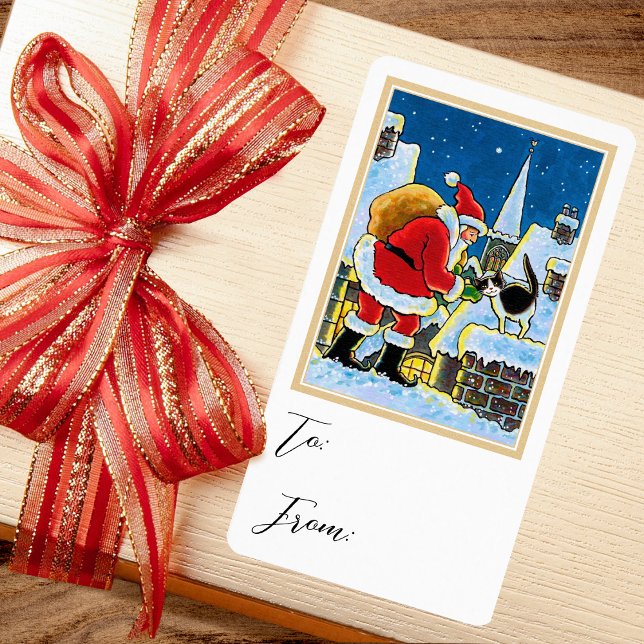 Christmas Santa Claus Cat Gift Sticker Label (Creator Uploaded)