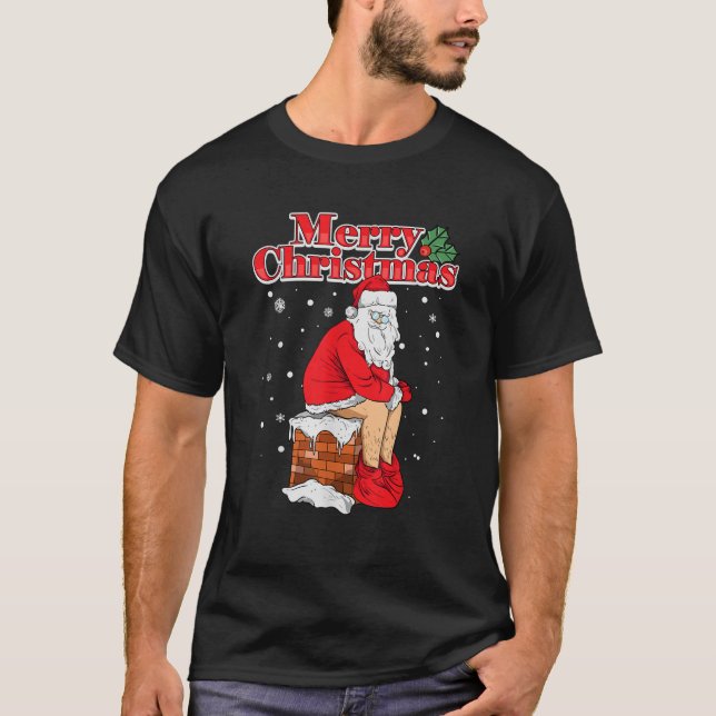 Christmas Santa Claus Chimney Funny Adult Humour O T-Shirt (Front)