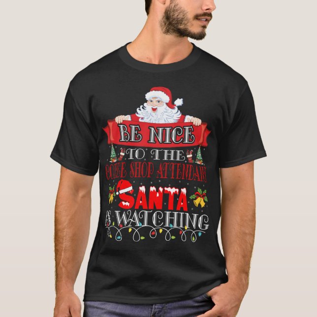 Christmas Santa Claus Coffee Shop Attendant Gift  T-Shirt (Front)