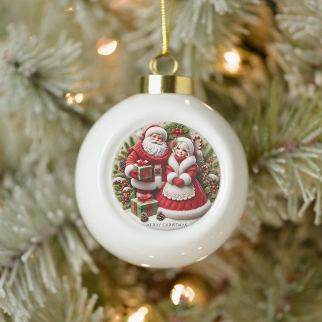  Christmas Santa Claus Decorated Holiday Elements Ceramic Ball Christmas Ornament (Tree)