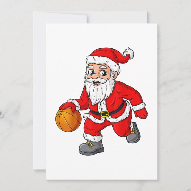 Christmas Santa Claus Dribbling A Basketball Funny Invitation (Front)