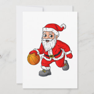 Christmas Santa Claus Dribbling A Basketball Funny Invitation
