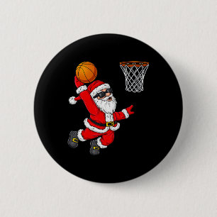 Christmas Santa Claus Dunking A Basketball Boys Ki 6 Cm Round Badge