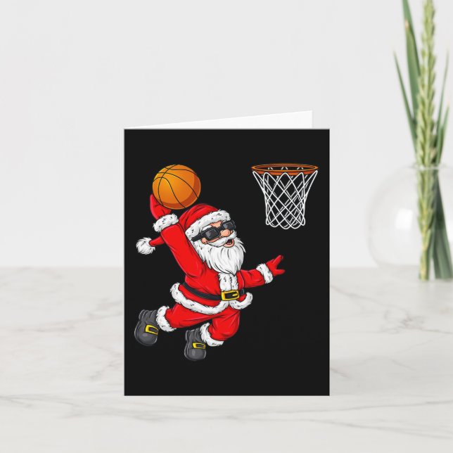 Christmas Santa Claus Dunking A Basketball Boys Ki Card (Front)