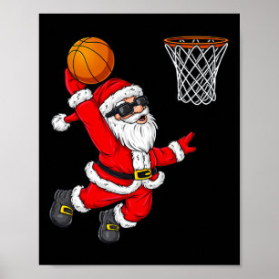 Christmas Santa Claus Dunking A Basketball Boys Ki Poster