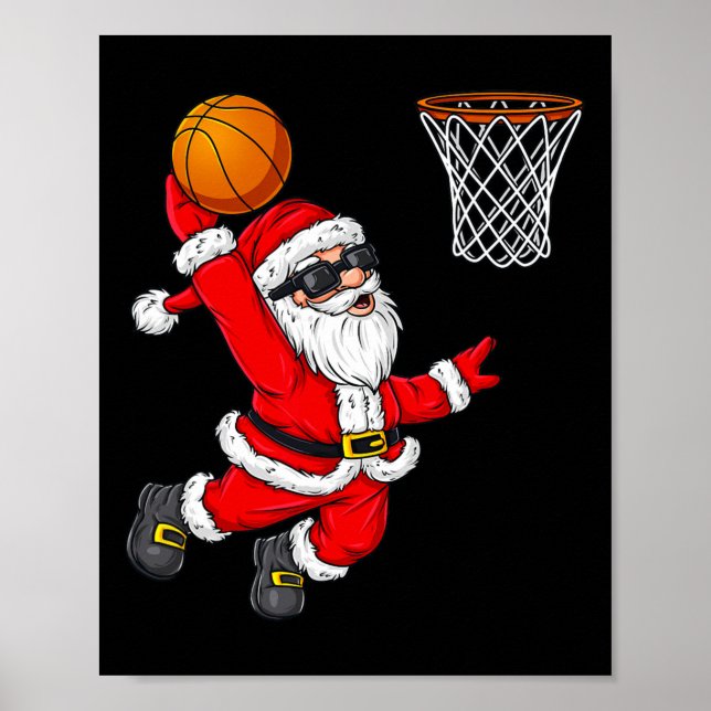 Christmas Santa Claus Dunking A Basketball Boys Ki Poster (Front)
