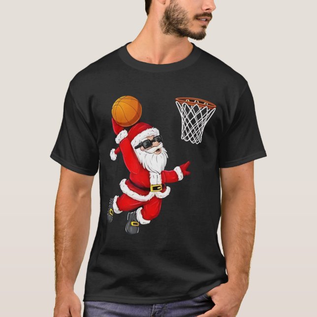 Christmas Santa Claus Dunking A Basketball Boys Ki T-Shirt (Front)