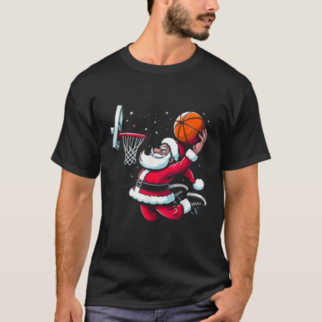 Christmas Santa Claus Dunking A Basketball Boys Ki T-Shirt (Front)