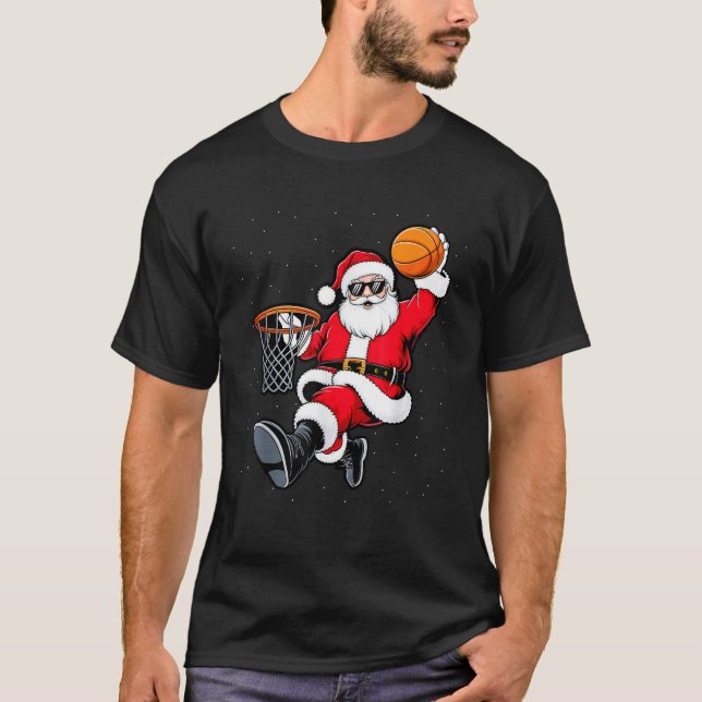 Christmas Santa Claus Dunking A Basketball Boys Ki T-Shirt (Front)