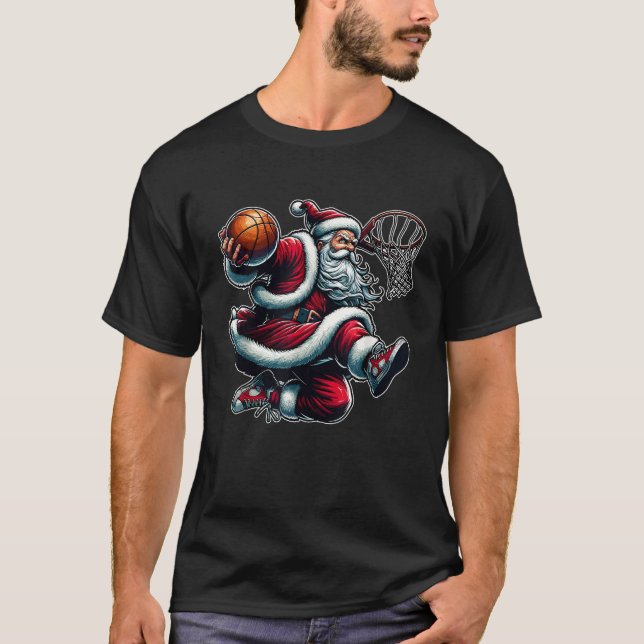 Christmas Santa Claus Dunking A Basketball Boys Ki T-Shirt (Front)