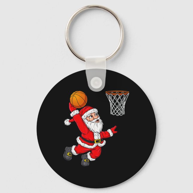 Christmas Santa Claus Dunking A Basketball Fun Xma Key Ring (Front)