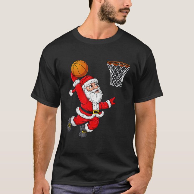 Christmas Santa Claus Dunking A Basketball Funny X T-Shirt (Front)