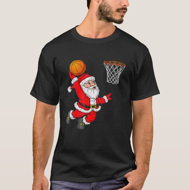 Christmas Santa Claus Dunking A Basketball Funny X T-Shirt (Front)