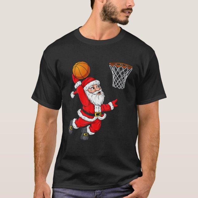 Christmas Santa Claus Dunking A Basketball Funny X T-Shirt (Front)
