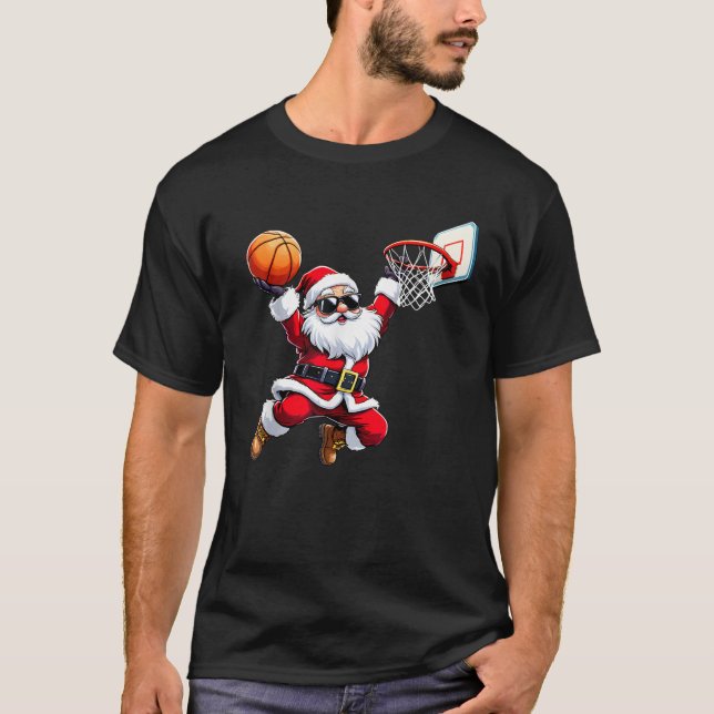 Christmas Santa Claus Dunking A Basketball Mens Bo T-Shirt (Front)