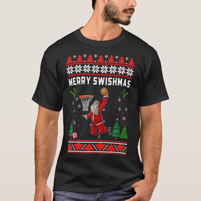 Christmas Santa Claus Dunking A Basketball T-Shirt (Front)