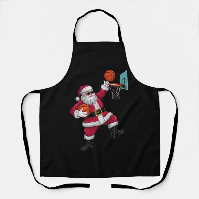 Christmas Santa Claus Dunking A Basketball Xmas Apron (Front)