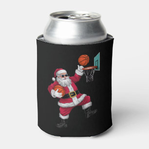 Christmas Santa Claus Dunking A Basketball Xmas Can Cooler