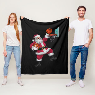 Christmas Santa Claus Dunking A Basketball Xmas Fleece Blanket