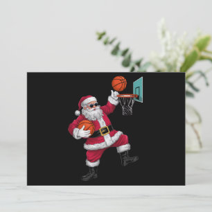 Christmas Santa Claus Dunking A Basketball Xmas Holiday Card