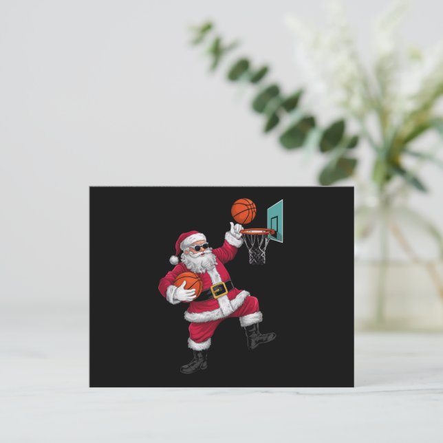 Christmas Santa Claus Dunking A Basketball Xmas Holiday Postcard (Standing Front)