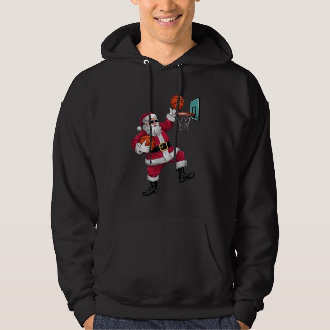 Christmas Santa Claus Dunking A Basketball Xmas Hoodie (Front)