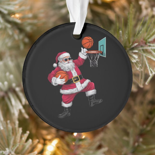 Christmas Santa Claus Dunking A Basketball Xmas Ornament (Tree)