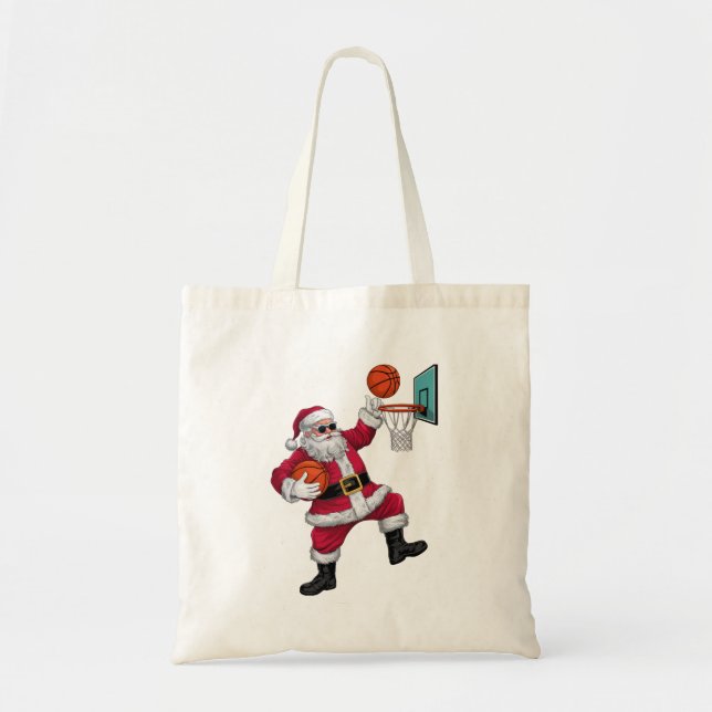 Christmas Santa Claus Dunking A Basketball Xmas Tote Bag (Front)