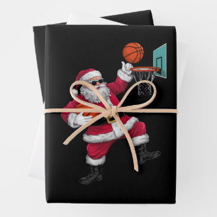 Christmas Santa Claus Dunking A Basketball Xmas Wrapping Paper Sheet