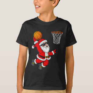 Christmas Santa Claus Dunking A Bysketbyll Boys Ki T-Shirt