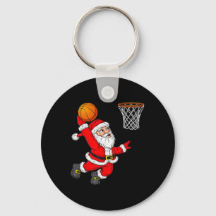 Christmas Santa Claus Dunking A Bysketbyll Fun Xma Key Ring