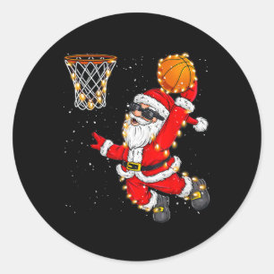 Christmas Santa Claus Dunking A Bysketbyll Xmas Fo Classic Round Sticker