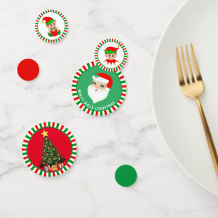 Christmas Santa Claus & elves on red green Confetti