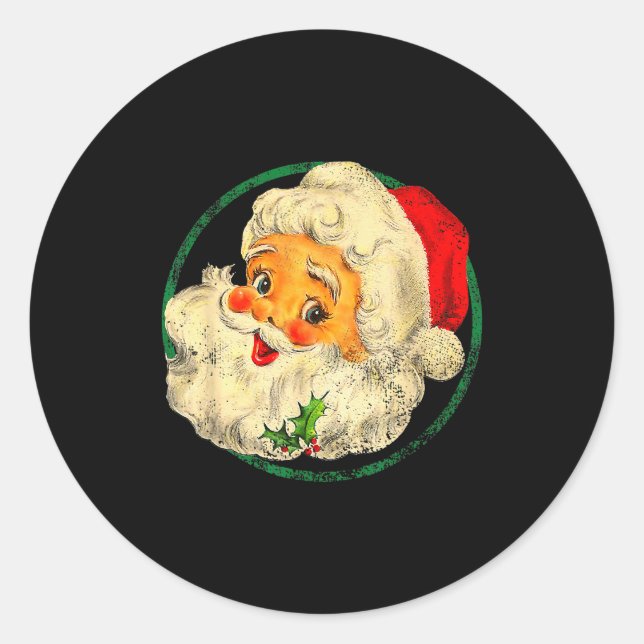Christmas Santa Claus Face Old Fashioned Pajamas H Classic Round Sticker (Front)