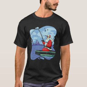 Christmas Santa Claus Fishing On Lake Wood Boat Ou T-Shirt