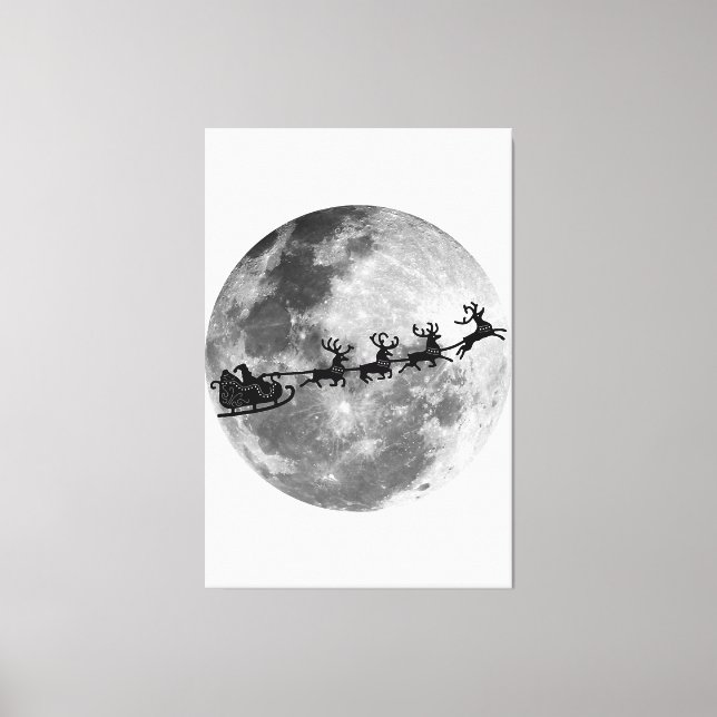 Christmas Santa Claus Flying Past The Moon Canvas Print (Front)