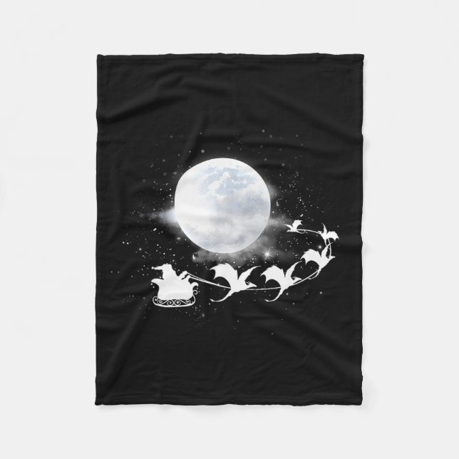 Christmas Santa Claus Flying Past The Moon Dragon  Fleece Blanket (Front)
