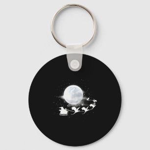 Christmas Santa Claus Flying Past The Moon Dragon Key Ring