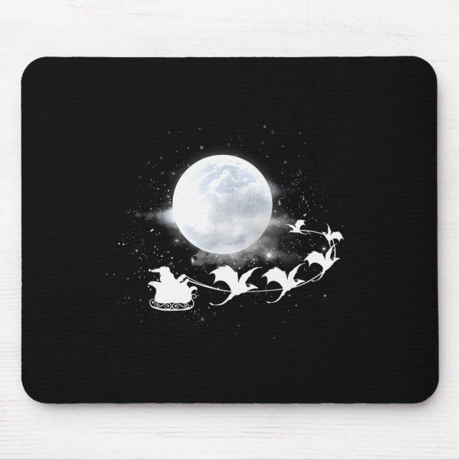 Christmas Santa Claus Flying Past The Moon Dragon  Mouse Mat (Front)