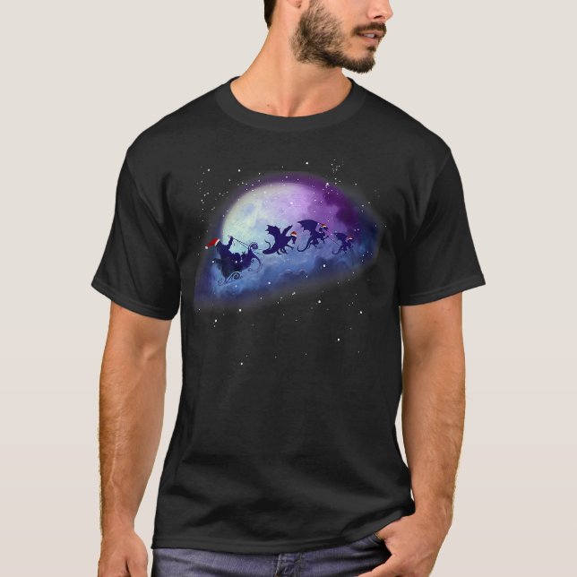 Christmas Santa Claus Flying past the Moon, Santa  T-Shirt (Front)