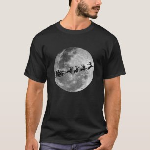 Christmas Santa Claus Flying Past The Moon T-Shirt