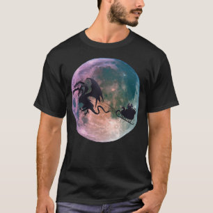 Christmas Santa Claus Flying Past the Moon With Dr T-Shirt