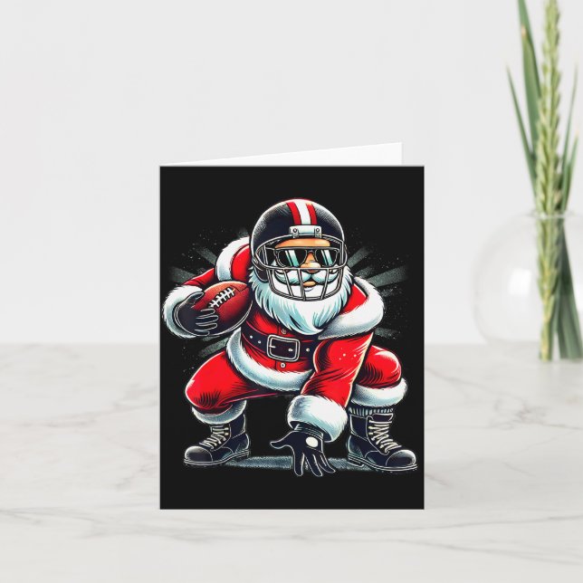 Christmas Santa Claus Football Lineman Quarterback Card (Front)